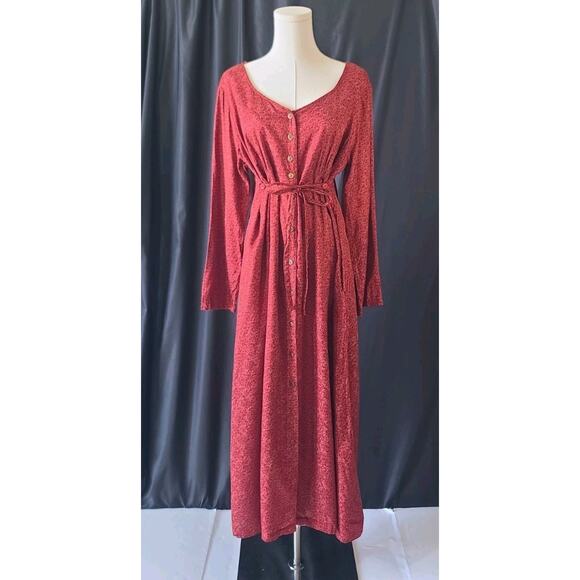 April Cornell Womens Rich Red Jacquard Court Midi Dress Medium Belted - Picture 4 of 8